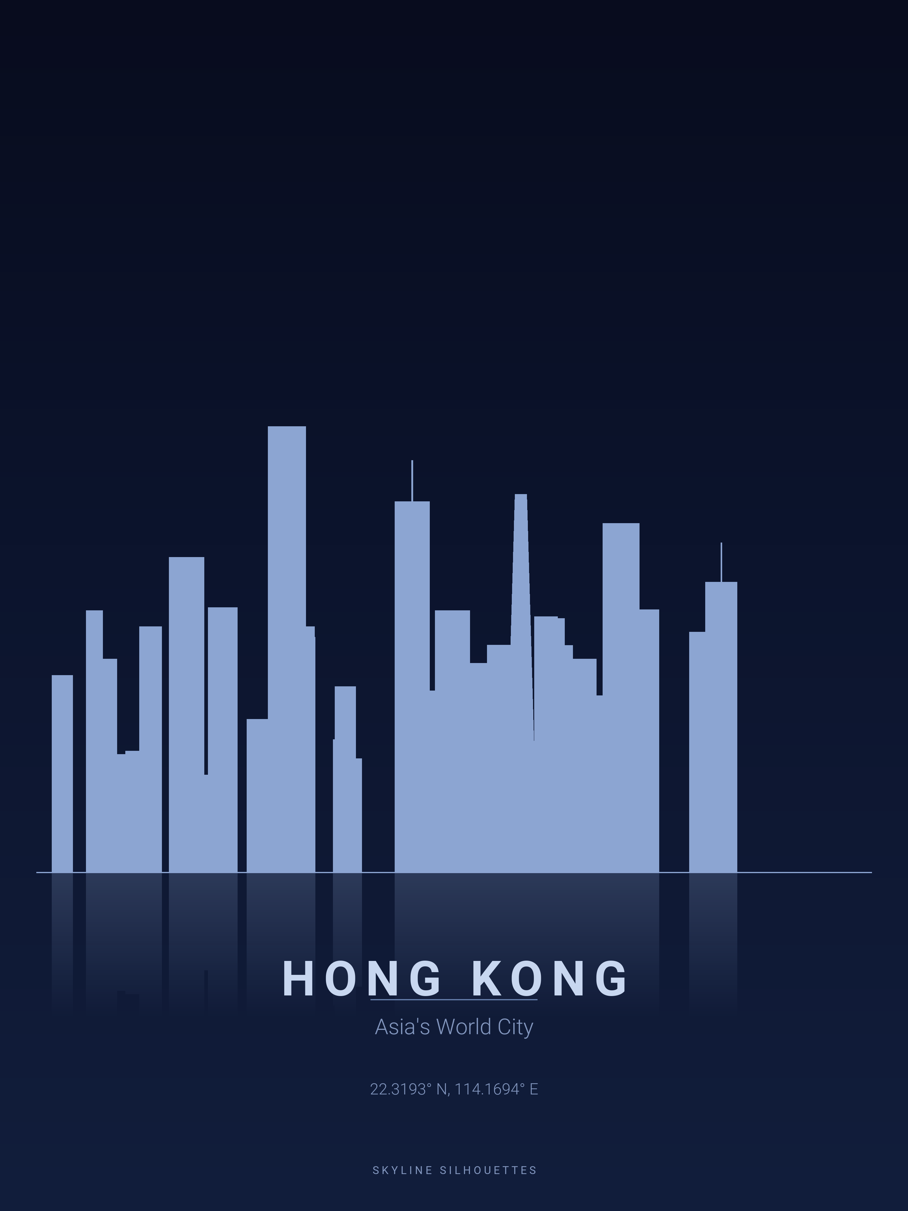 Hong Kong Skyline Silhouette — Deep Navy
