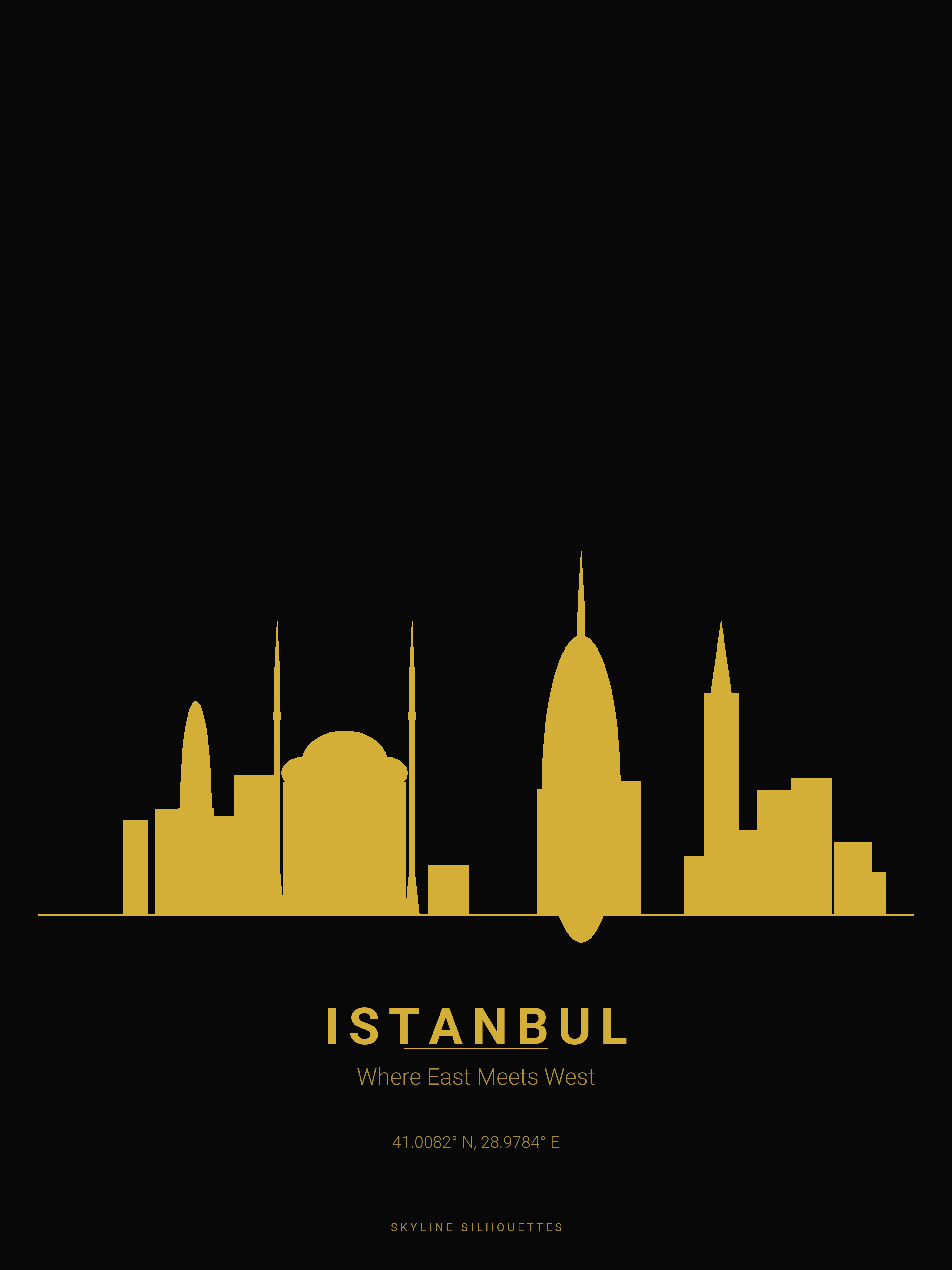 Istanbul Skyline Silhouette — Gold on Black