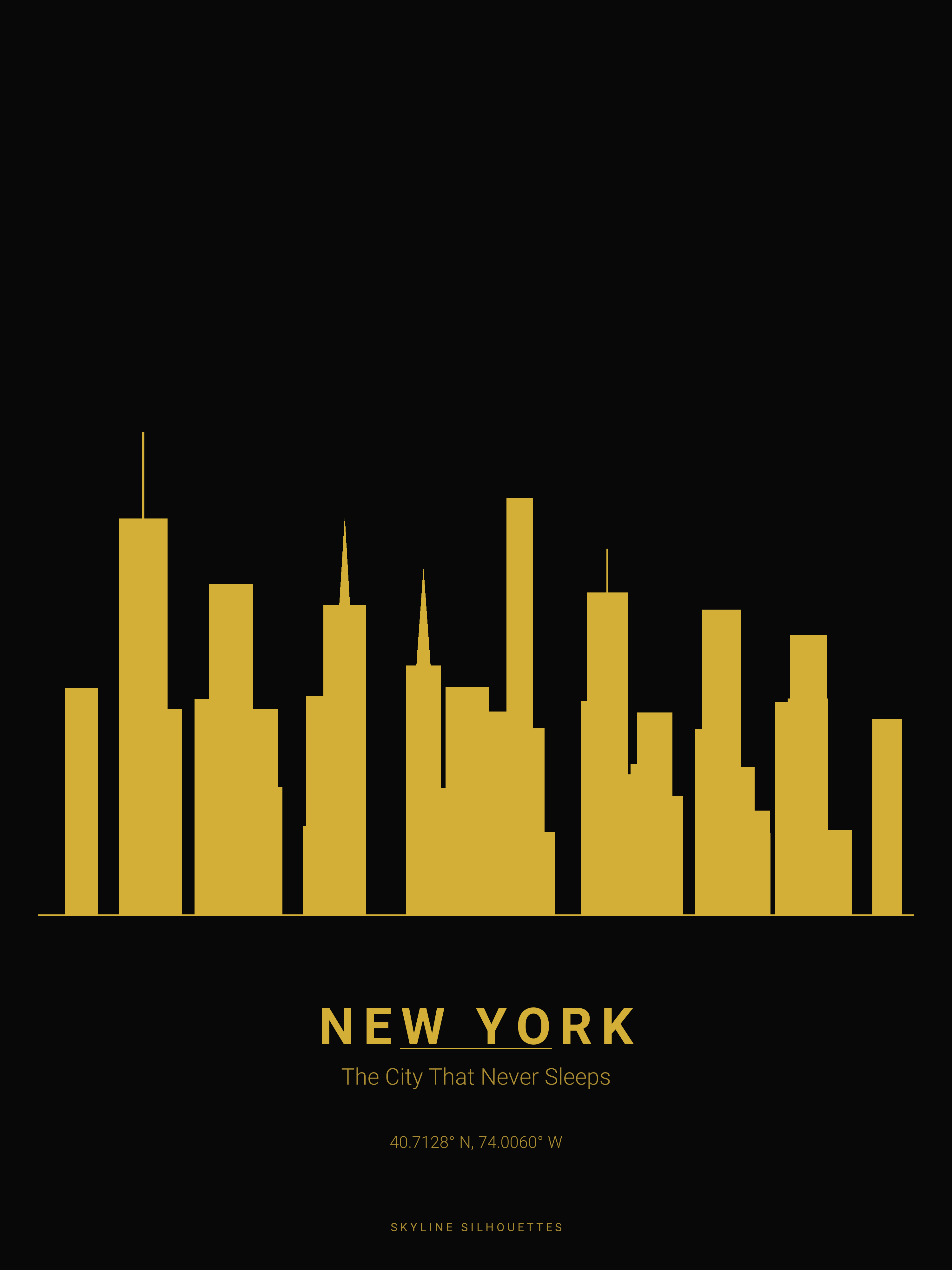 New York Skyline Silhouette — Gold on Black
