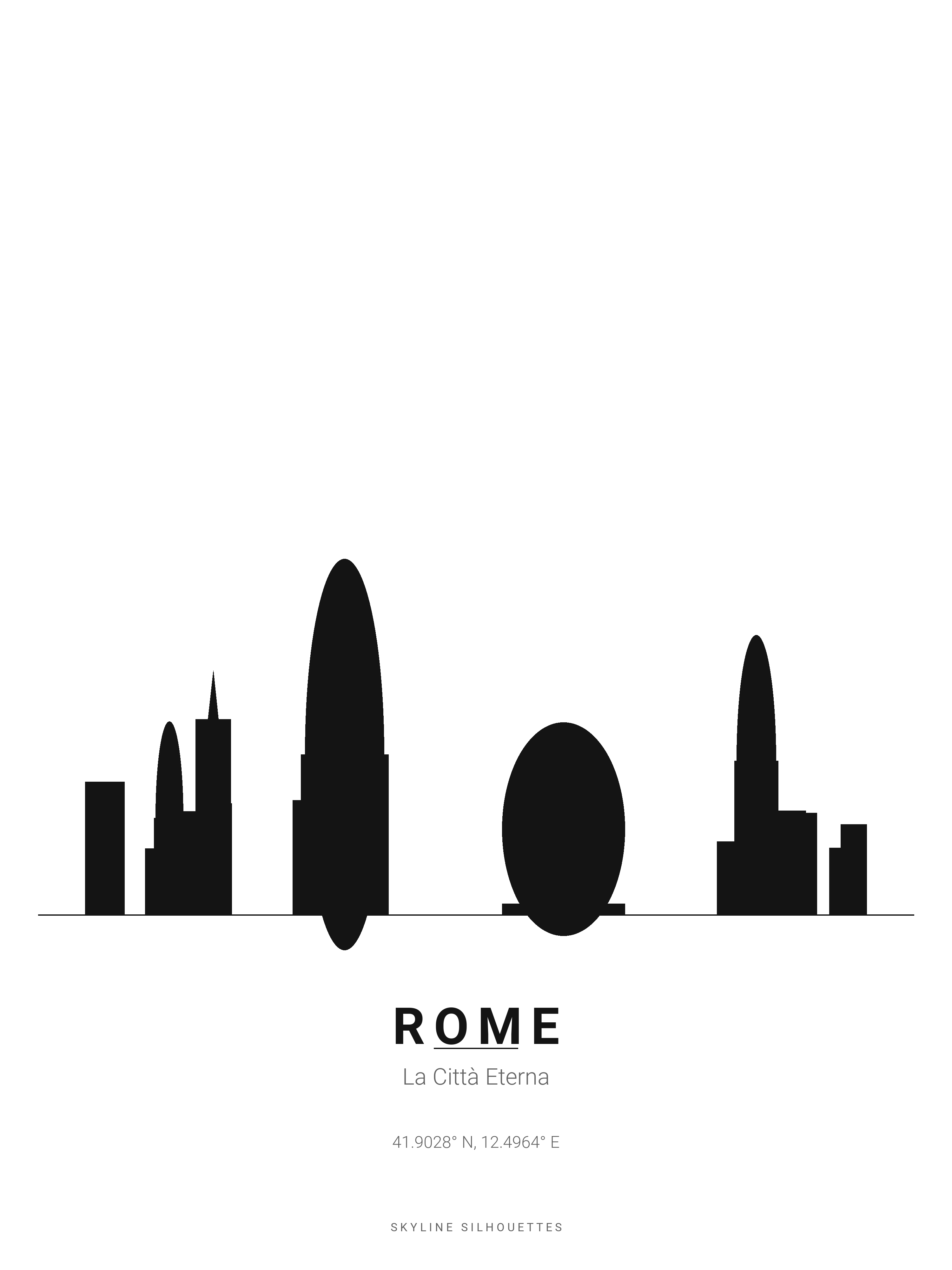 Rome Skyline Silhouette — Black & White