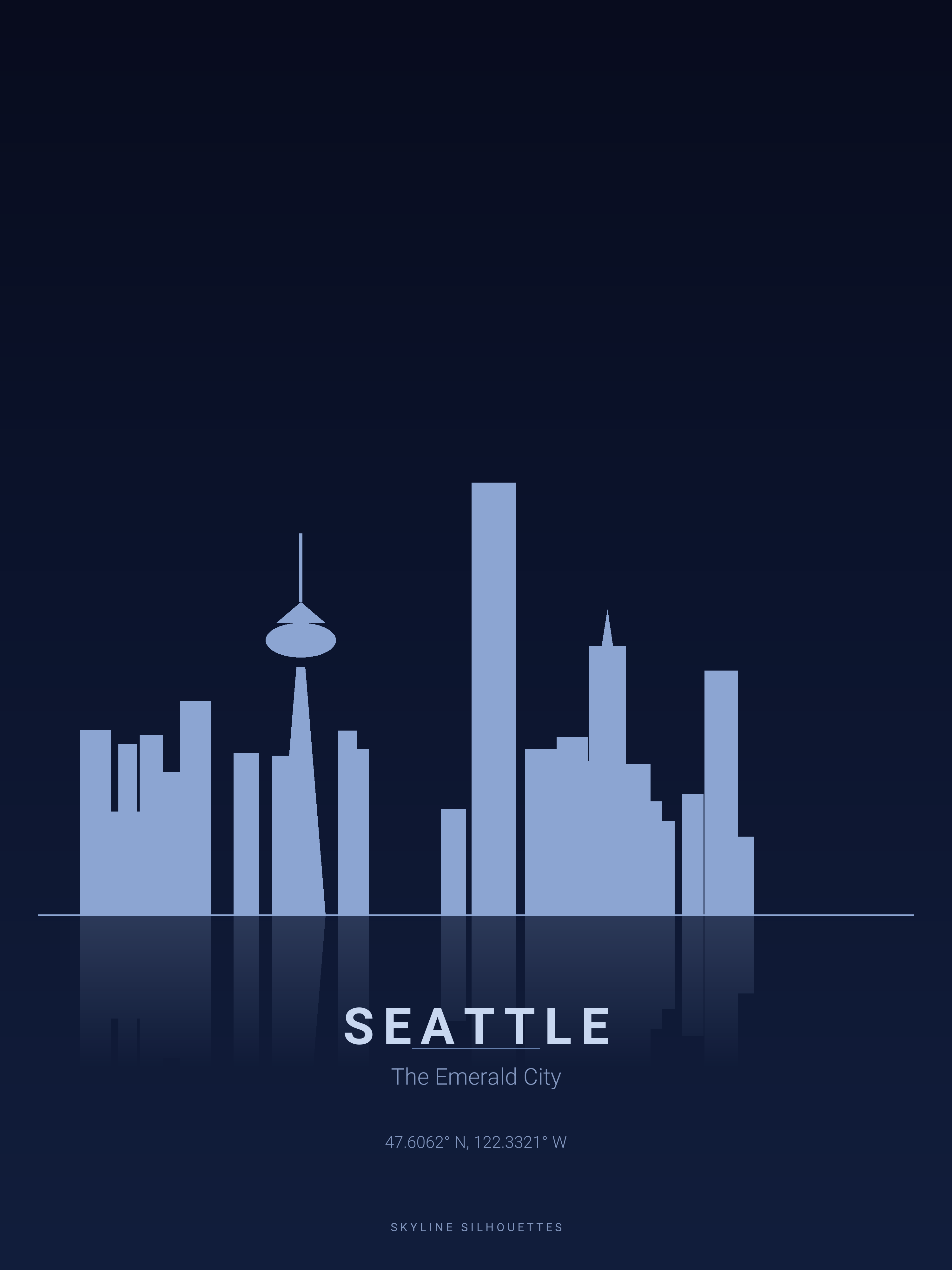 Seattle Skyline Silhouette — Deep Navy