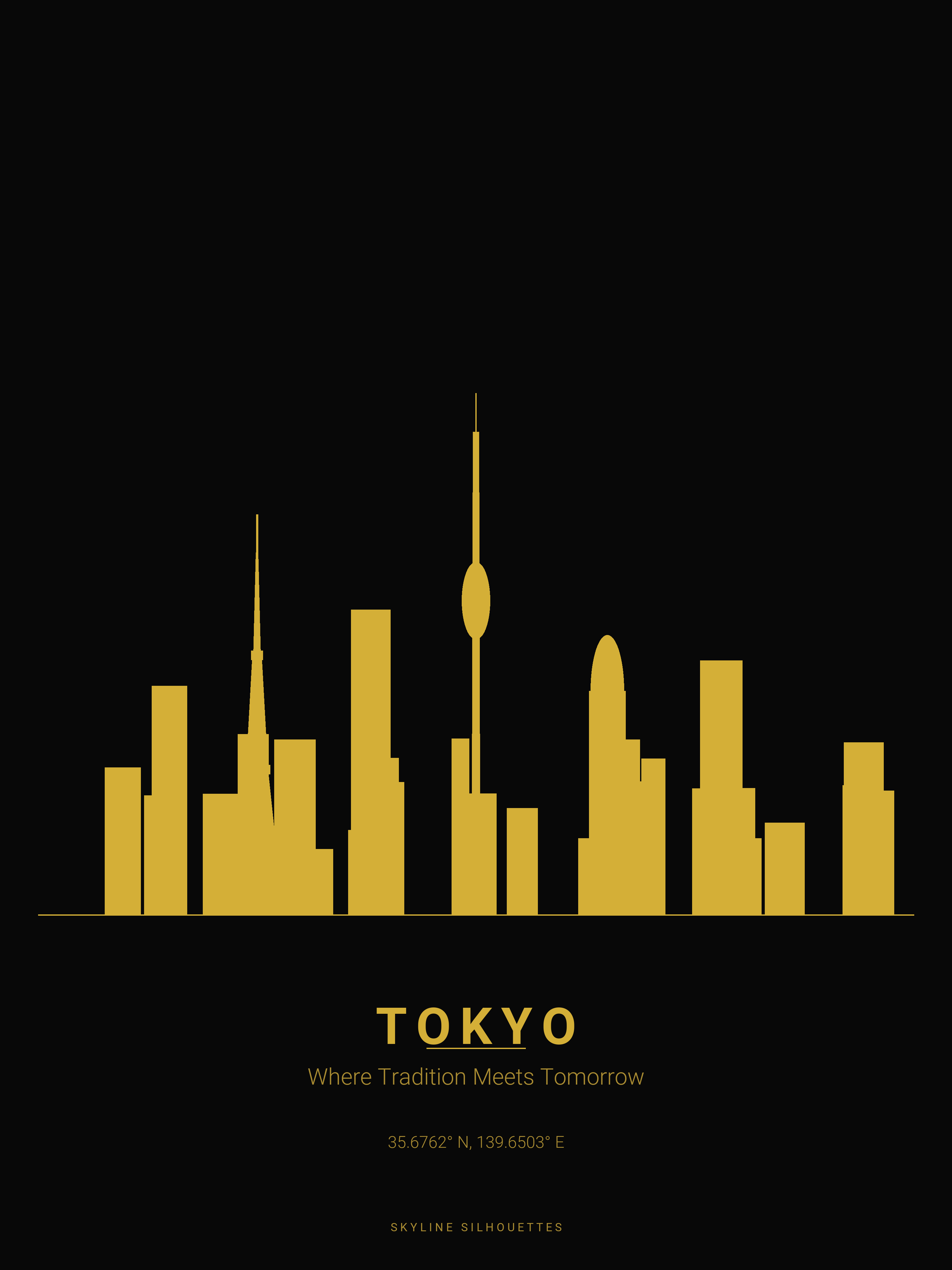 Tokyo Skyline Silhouette — Gold on Black